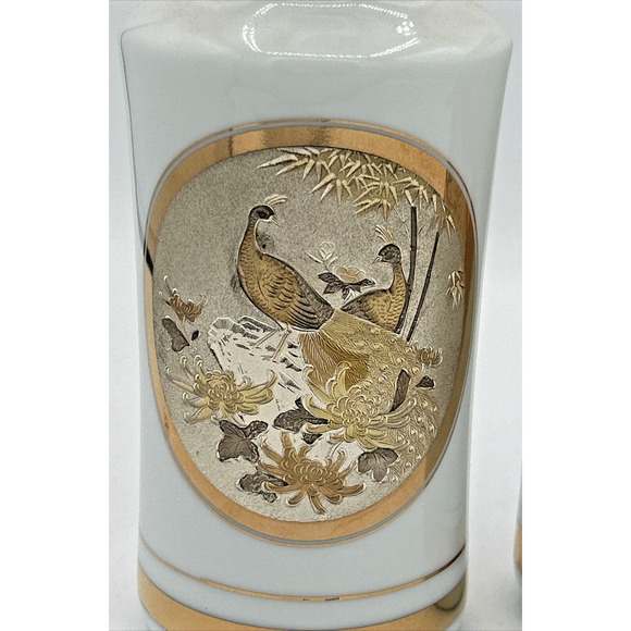 Vintage Set of 2 Japanese Art of Chokin Gold Tone Art Vases Abt 6" Tall SKU U195 - Picture 4 of 6